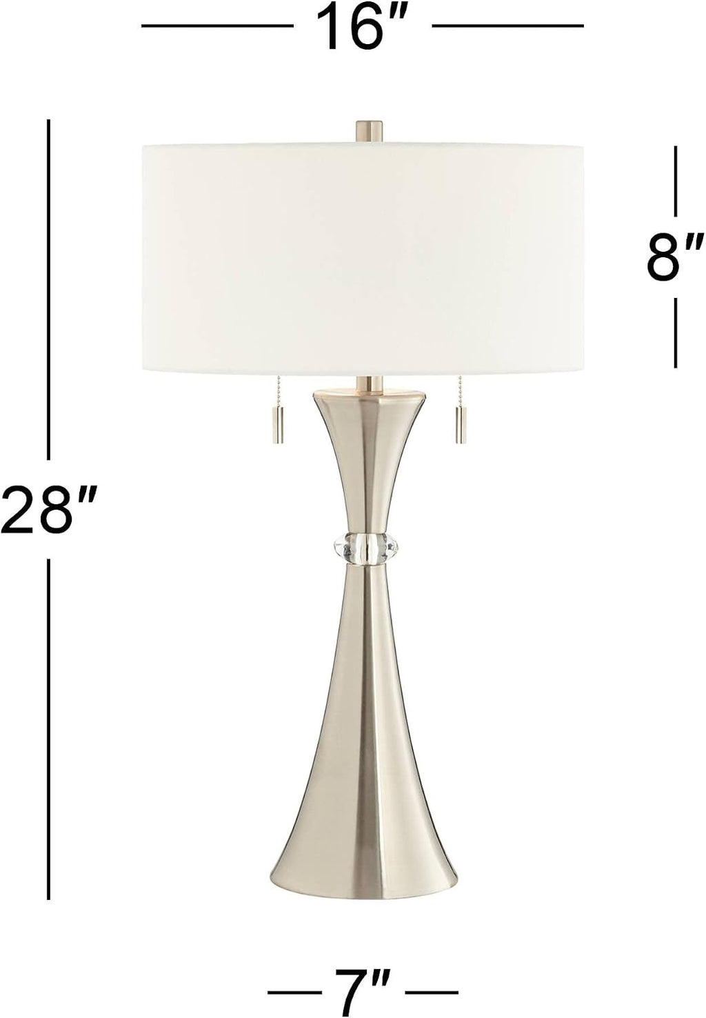 360 Lighting Rachel Art Deco Style 3-Way Table Lamps 28' Tall Set of 2 with Table Top Dimmers Concave Column Silver Metal White Fabric Drum for Living Room Bedroom House Bedside Nightstand