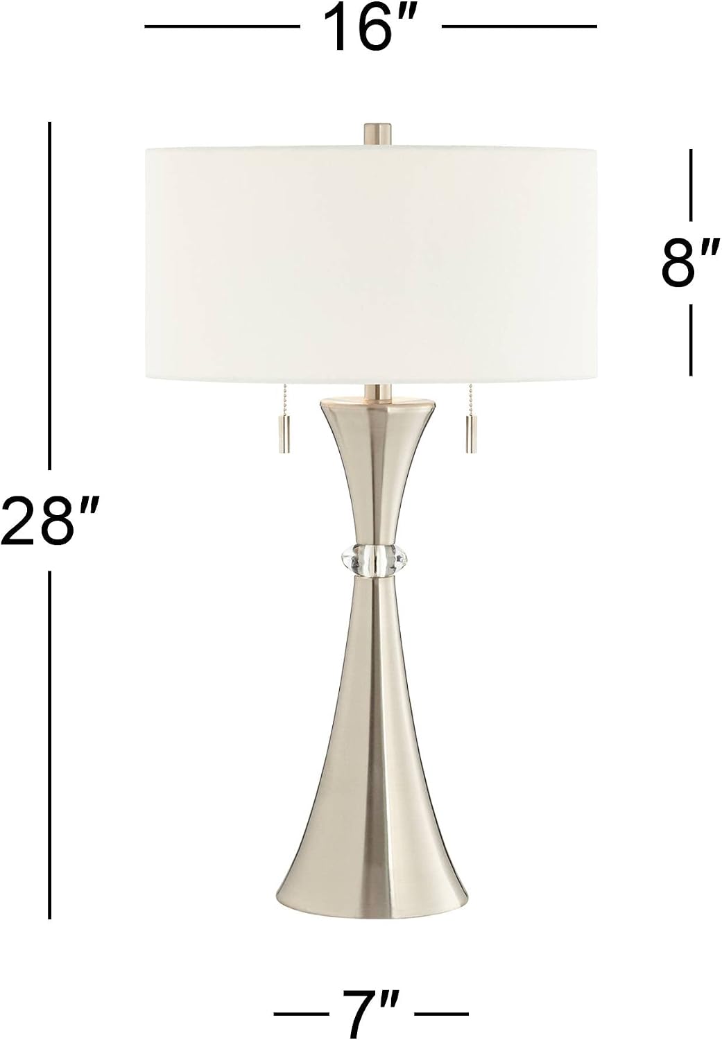 360 Lighting Rachel Art Deco Style 3-Way Table Lamps 28' Tall Set of 2 with Table Top Dimmers Concave Column Silver Metal White Fabric Drum for Living Room Bedroom House Bedside Nightstand