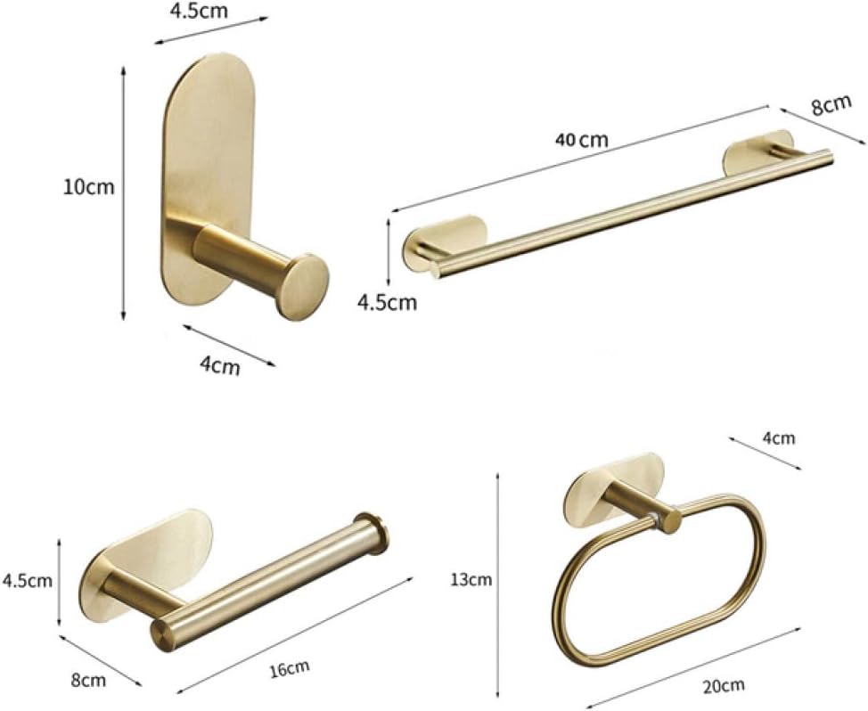 No Drilling Stainless Steel Self-Adhesive Towel Bar Paper Holder Robe Hook Towel Ring Black Silver Gold Bathroom Accessories Set,Gold 4pcs Set