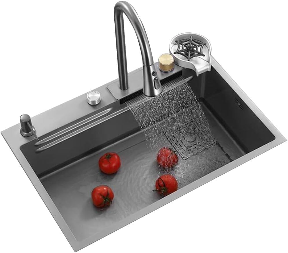 Kitchen Sinks, Single Bowl Siphon Sink Multifunctional Kitchen Sink Household Dishwashidishes Basin Large Single Bowl Sink (75 * 46 * 22Cm