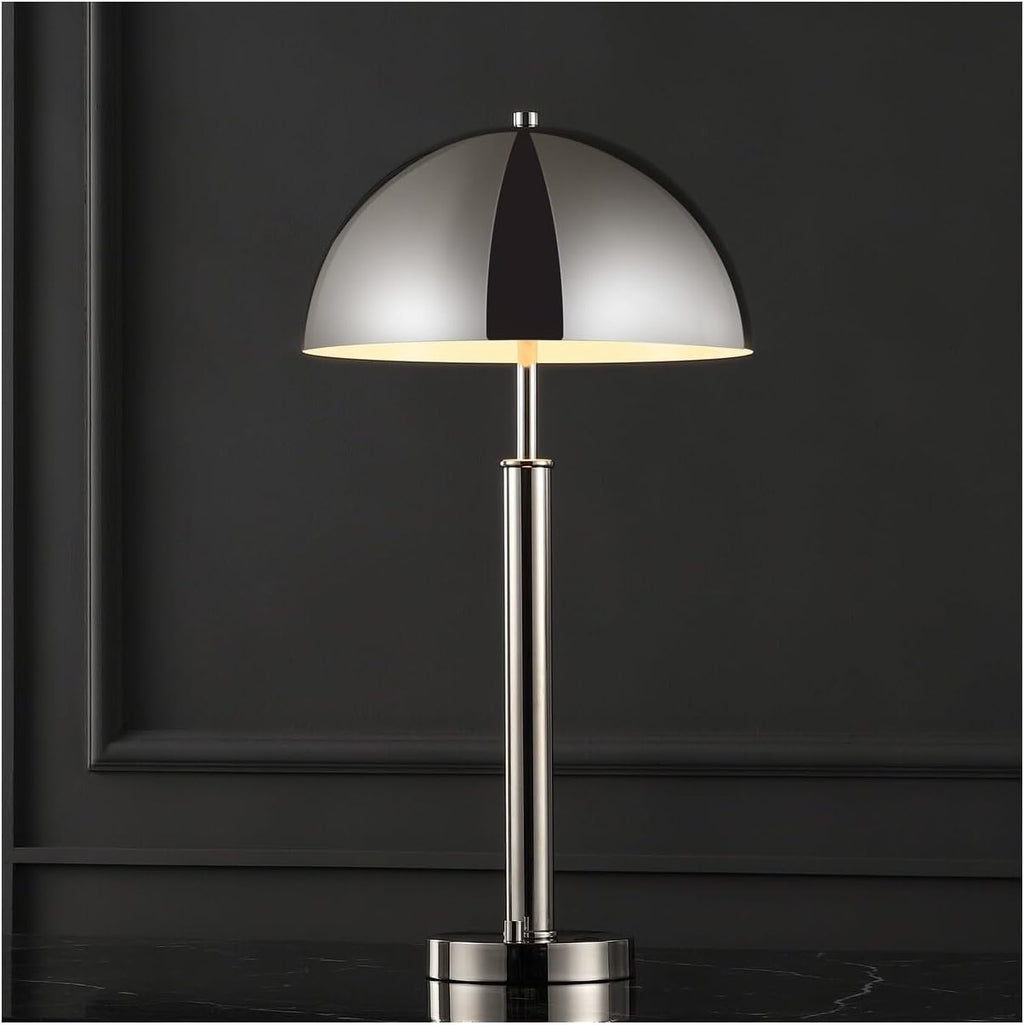 SAFAVIEH Couture Lighting Collection Harvey Modern Metal Dome Nickel 26-inch Bedroom Living Room Home Office Desk Nightstand Table Lamp (LED Bulb Included)