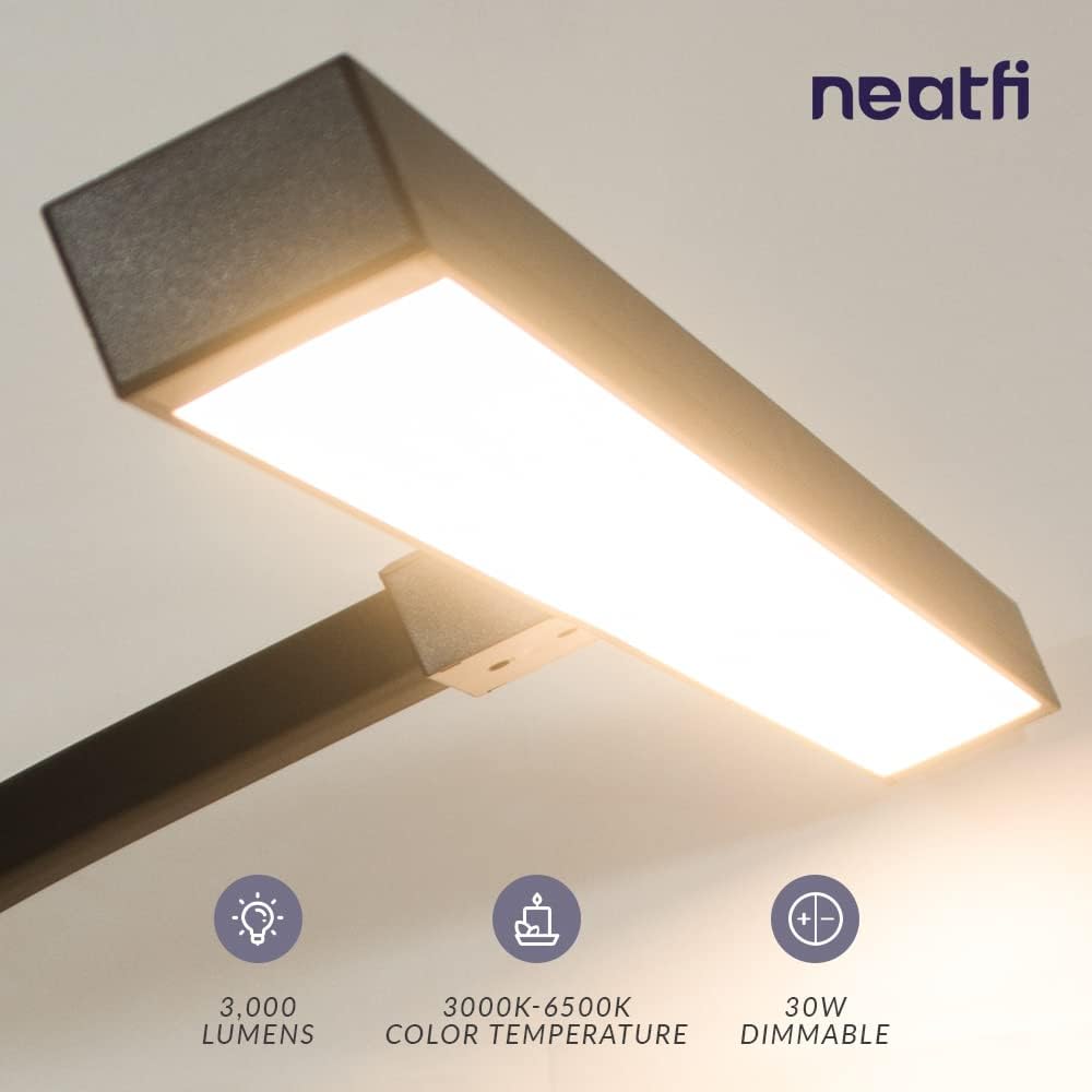 Neatfi 3,000 Lumens LED Desk Lamp with Clamp | Dimmable | 5 Brightness Levels & 5 Light Modes | Memory Function | Eye-Caring Flexible Lamp for Home & Office (28 Inches, Black)