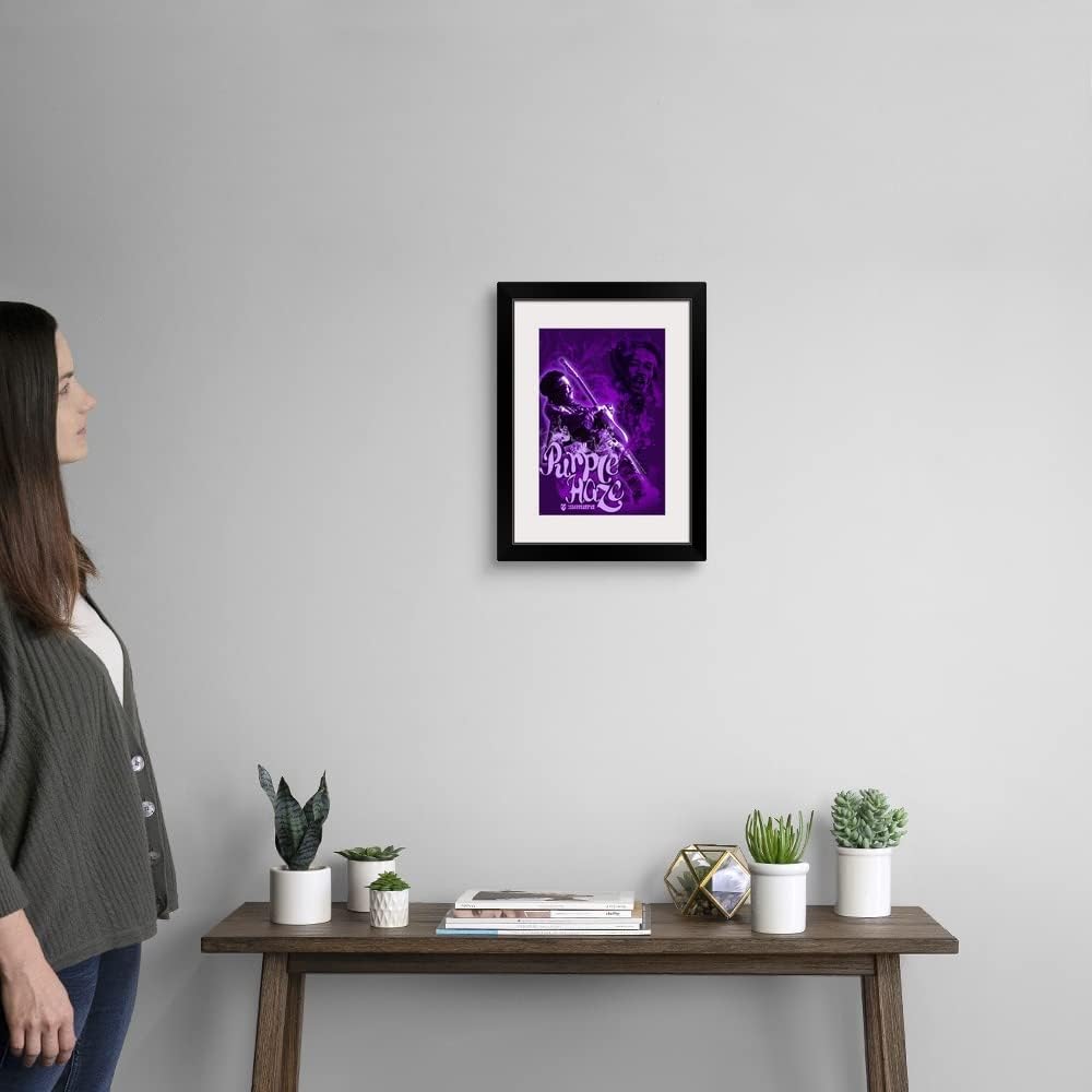 GREATBIGCANVAS Jimi Hendrix Purple Haze 4 Black Framed Wall Art Print, Classic Rock Artwork