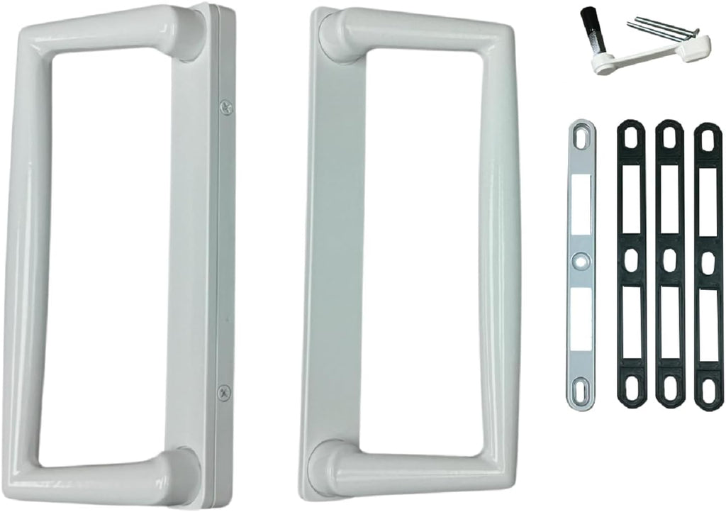 9 in White PGT Sliding Glass Patio Door Handle Set, Surface Mount Replacement with Thumb Latch Lever, Screws and Keepers, 4-15/16 in Hole Spacing Repair Kit