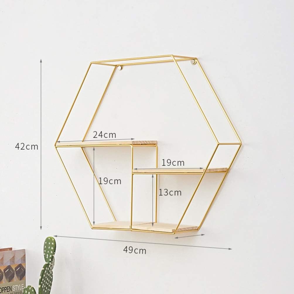 Cabilock Wall Mounted Shelves Floating Shelves Hanging Rack Shelf Rustic Flower Vase Hexagon Hive Wall Bracket for Living Room Bedroom Bathroom Kitchen Office Decorations 49 x 49 x 13 cm Metal Shelf