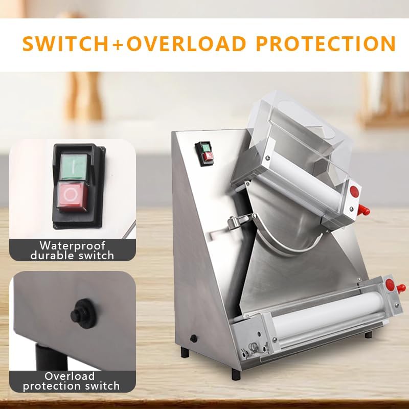 12 inch Dough Sheeter, Commercial Pizza dough roller press, Silver, QMDS-12