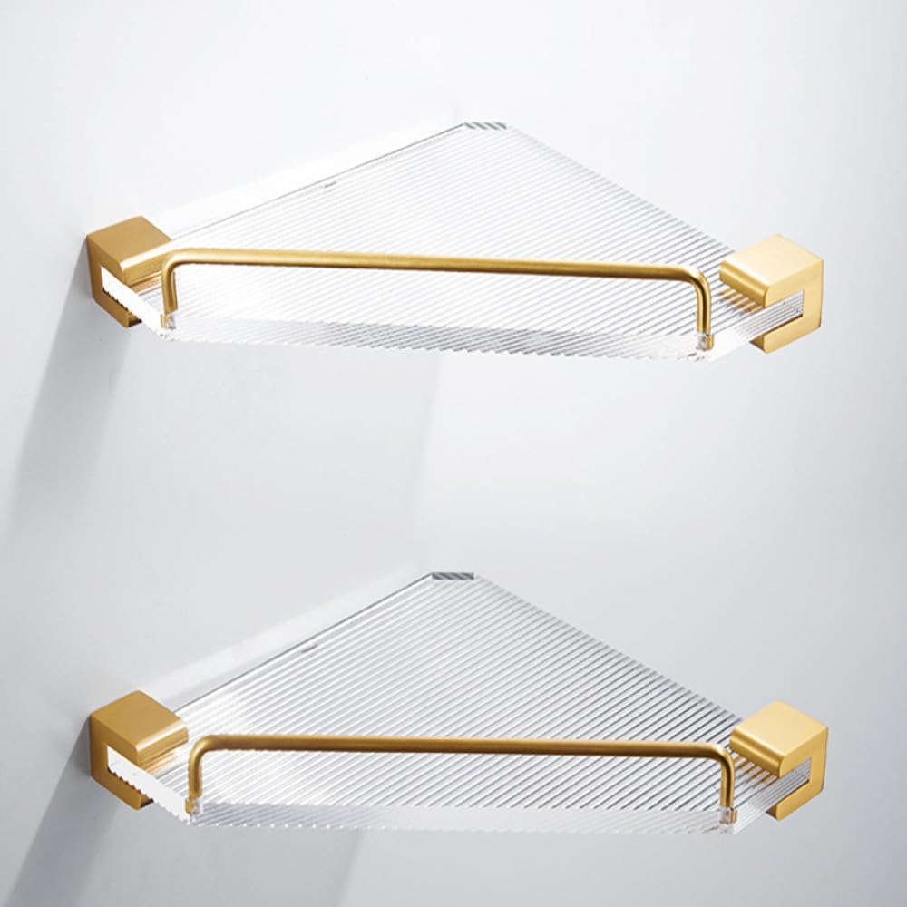 OAKITA Brushed Gold Metal Bathroom Towel Rack Wall Mounted Acrylic Easy Clean Phone Holder Fashion Bathroom Accessories Set,Corner Shelf