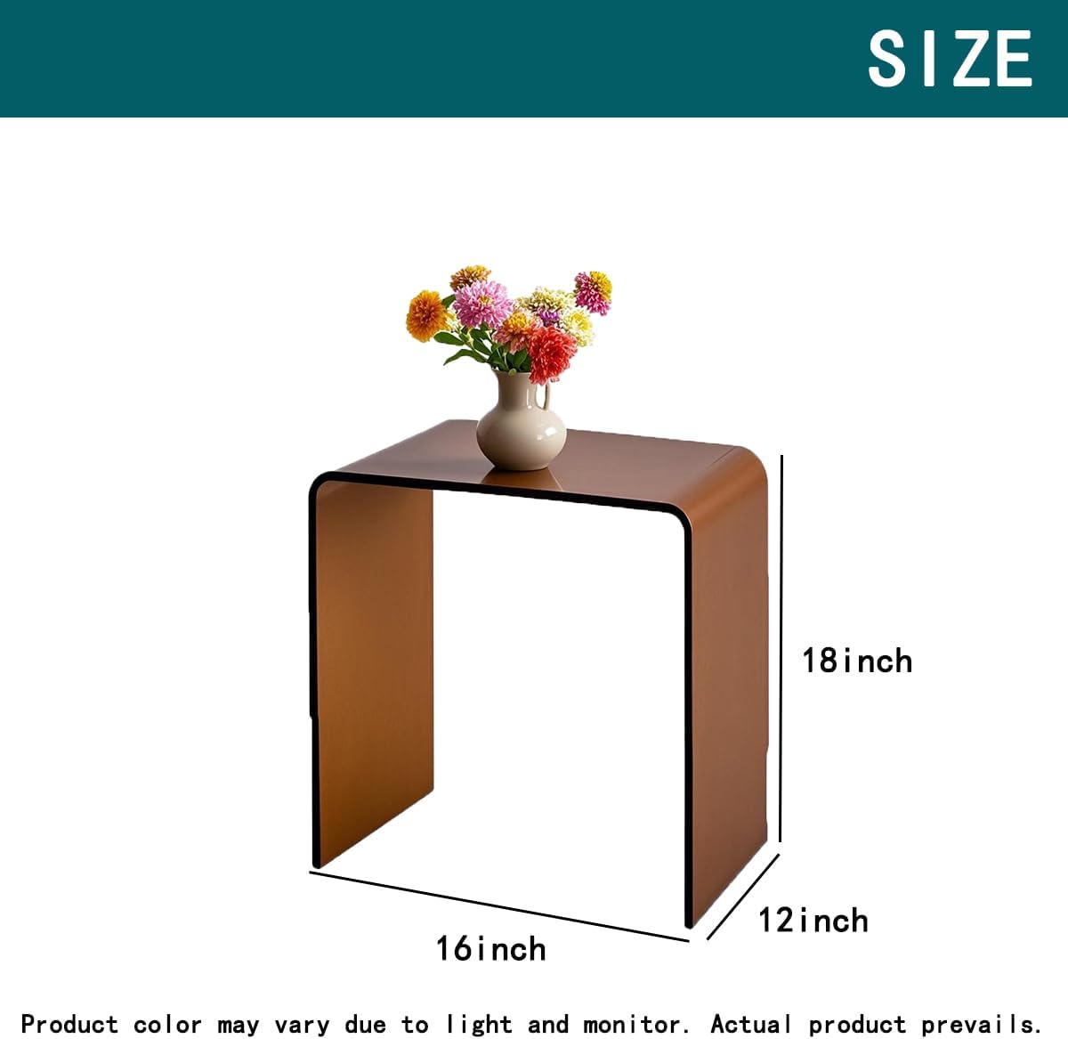 Clear Acrylic End Table with Rounded Edges,18' H Small Side Table,Acrylic Side Table for Living Room, Night Stands for Bedrooms,Modern Occasional Tables (12' D x 16' W x 18' H) (Black Brown)