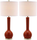 SAFAVIEH Lighting Collection Mae Long Neck Modern Contemporary Blood Orange Ceramic 31-inch Bedroom Living Room Home Office Desk Nightstand Table Lamp Set of 2 (LED Bulbs Included)