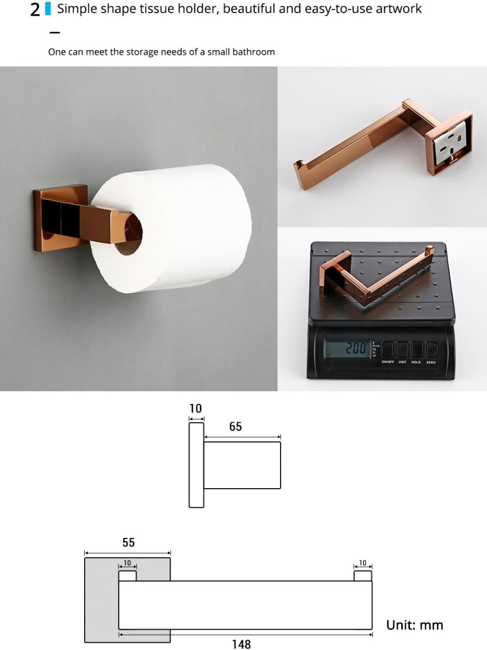 Rose Gold Bathroom Accessories Set Wall Mount Shelf Toilet Bath Hardware Paper Holder Towel Bar Rack Rail Rod Robe Hook Hanger,4 Piece Set