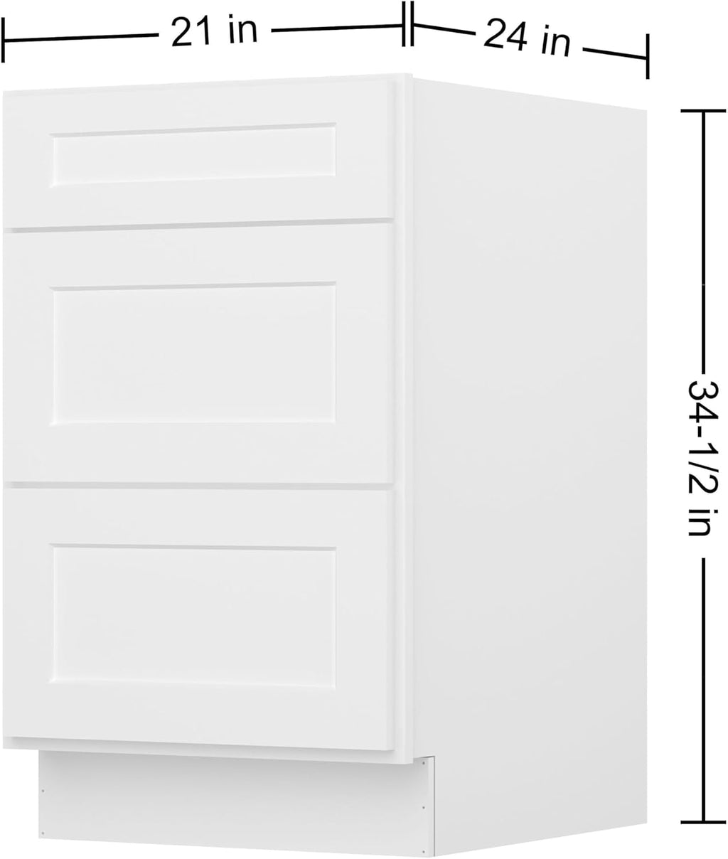 Furinno Shaker Drawer Base Kitchen Cabinet with 3-Drawers, Ready to Assemble, 24 D x 21 W x 34.5 H, White