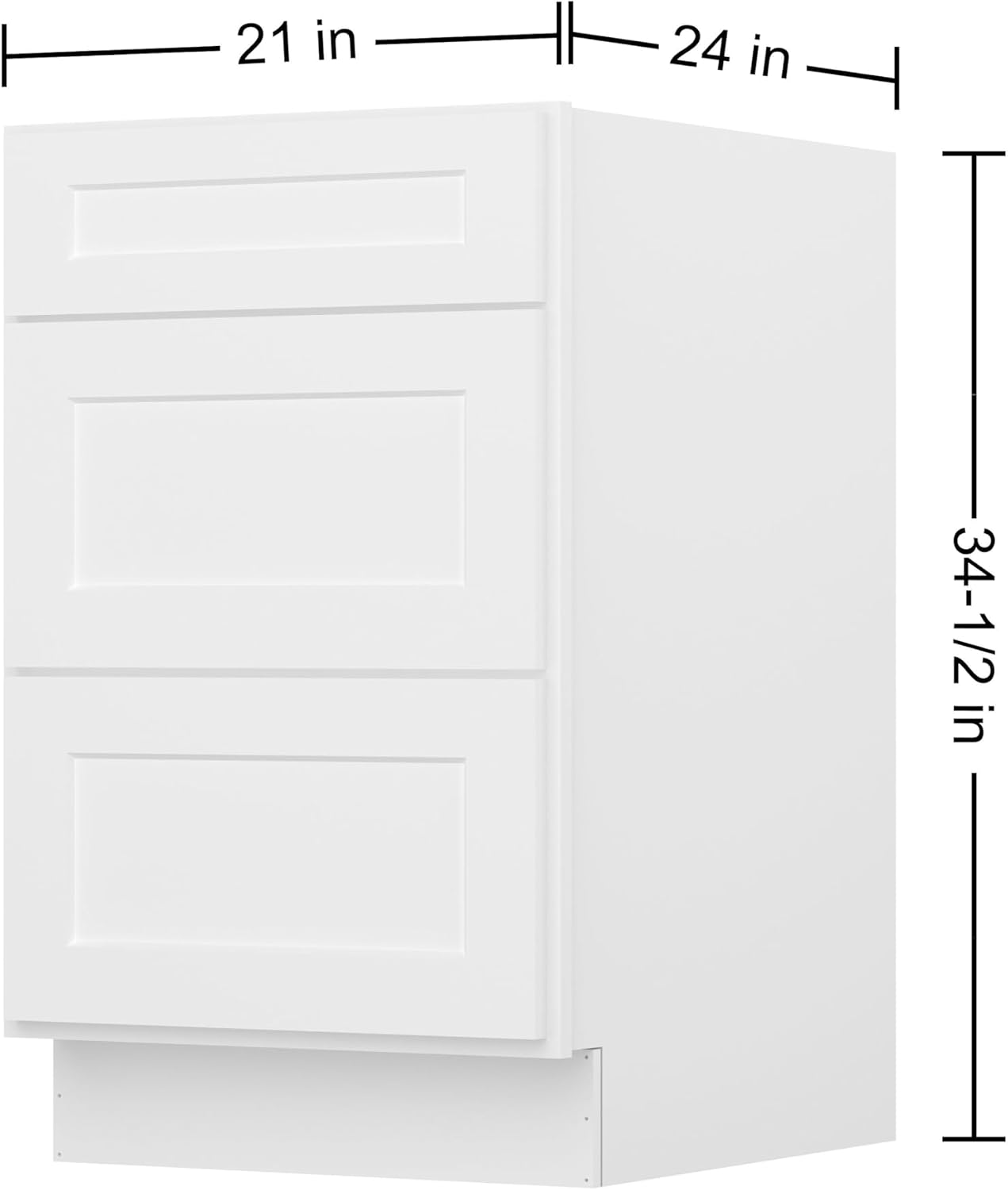 Furinno Shaker Drawer Base Kitchen Cabinet with 3-Drawers, Ready to Assemble, 24 D x 21 W x 34.5 H, White