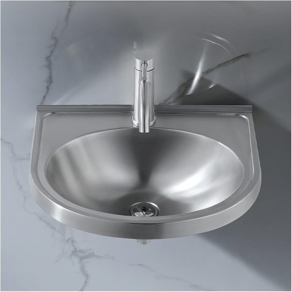 Stainless Steel Single Bowl Sink Wall-Mounted Wash Basin Kitchen Sink Basin Space-Saving Small Sink Corner for Kitchen Bathroom (Color : Silver, Size : D) (Silver A)