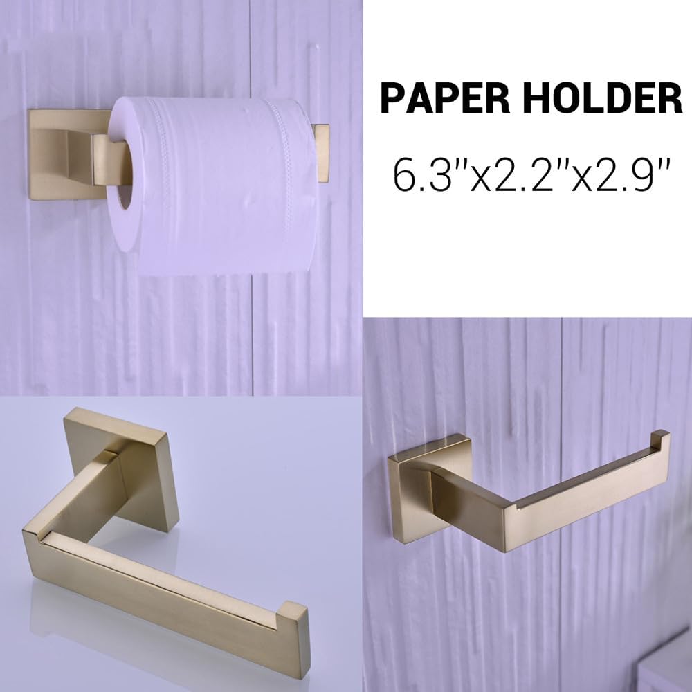 NevStp Bathroom Accessories Sets Brushed Gold Clothes Hooks for Wall Shelf Toilet Paper Holder Tissue Towel Rack Coat Hook Hanger Set,60cm Towel Bar