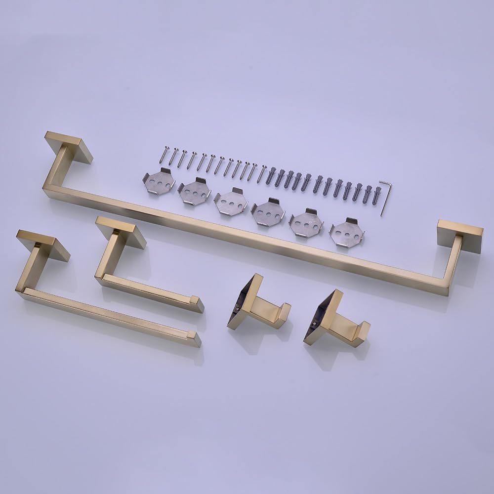 Bathroom Hardware Set Accessories Stainless Steel Black Shelf Robe Hook Hanger Long Towel Rail Bar Rack Tissue Paper Holder,5 Pieces Chrome