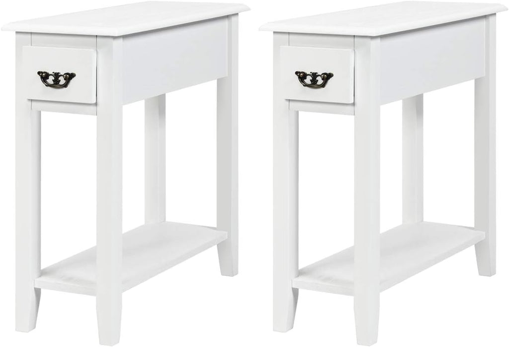 Tangkula Narrow End Table, Wood Small Side Table with Drawer & Open Shelf, Slim Nightstand for Small Spaces, Skinny Bedside Table for Living Room Bedroom, 9.8 x 23.6 x 23.6 Inches