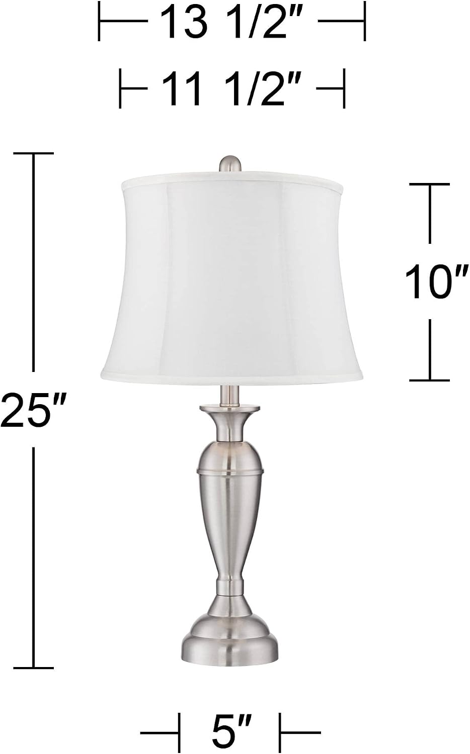 Regency Hill Blair Traditional Table Lamps 25' Tall Set of 2 Brushed Nickel Silver Metal Candlestick White Softback Fabric Drum Shade for Bedroom Living Room House Bedside Nightstand Office