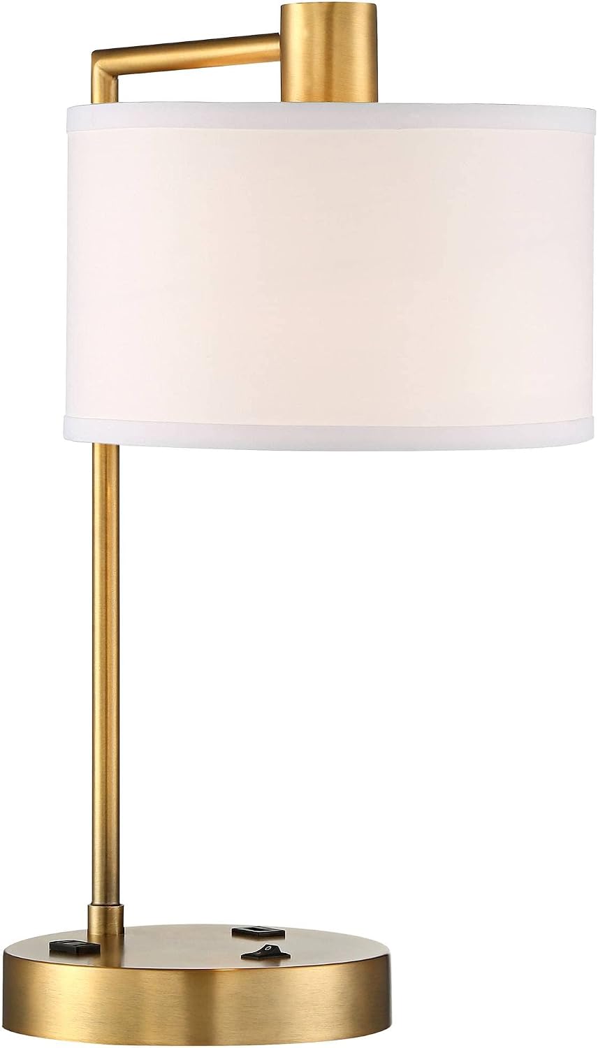 360 Lighting Colby 21' High Modern Accent Table Lamp with USB Charging Ports A+C and AC Power Outlet in Base Brass White Linen Drum Shade for Bedroom Living Room House Home Desk Bedside Nightstand