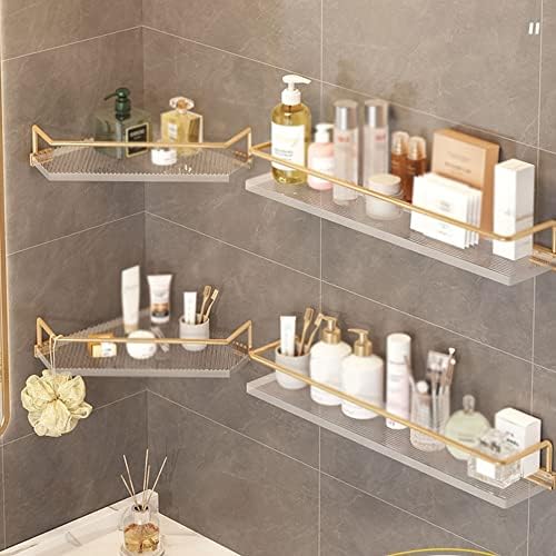 Acrylic Corner Shower Caddy with Towel Shelf - Wall Mounted Bathroom Orgafor Cosmetic and Skin Products - Floating Shelf for Dressing Table and Kitche(Gold-30Cm)