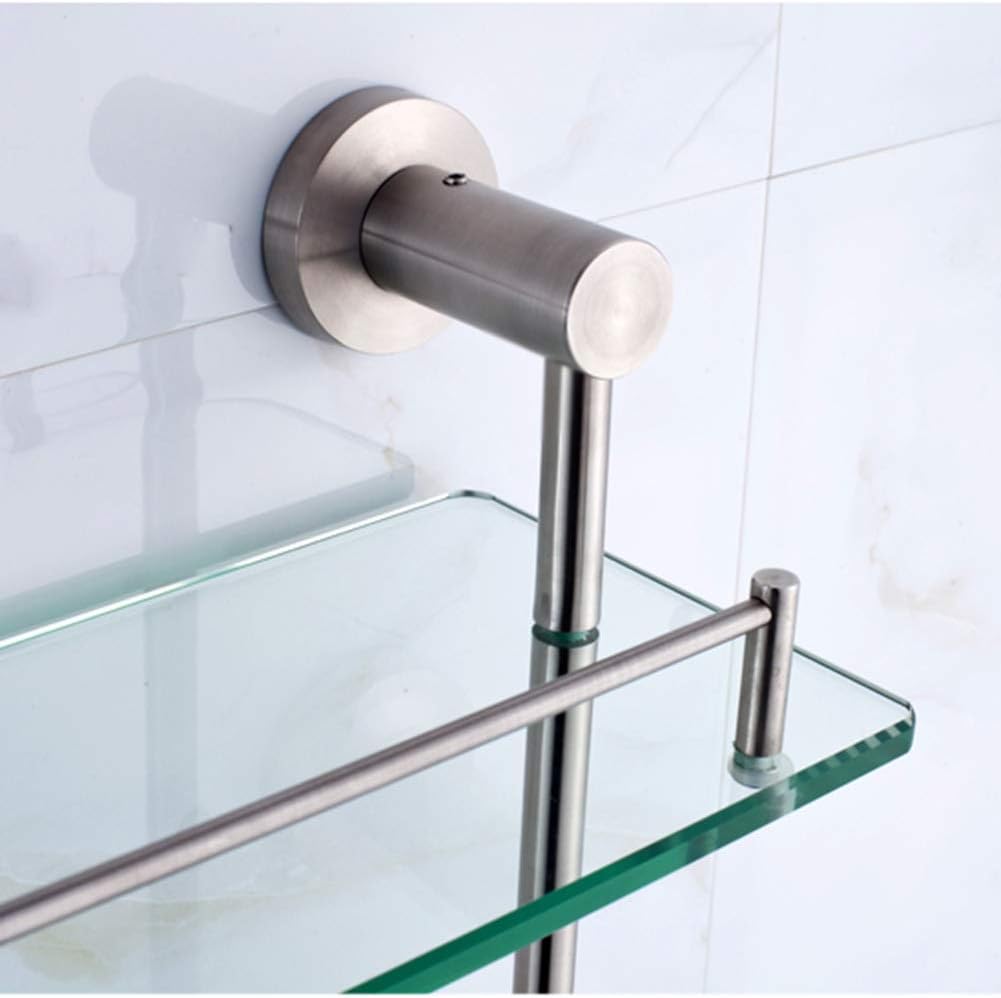 Shower Organiser Tempered Glass Stainless Steel 2 Tiers Guardrail Wall-Mounted Good Gloss (Color : Silver, Size : 39.5x13x42cm)