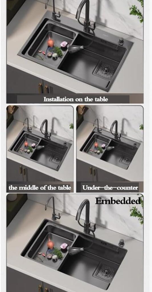 Kitchen Sinks, Single Bowl Stainless Steel Kitchen Sink with Drain Faucet Accessories Sink Set Multiple Size Single Bowl Sink Washibowl Basin (78 * 45Cm