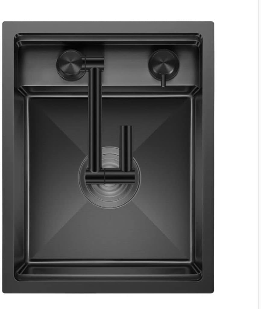 Kitchen Sinks, Single Bowl Stainless Steel Bar Sink Kitchen Concealed Single Bowl Sink Dish Basin Small Sink with Cover (Black-30 * 45 * 23Cm