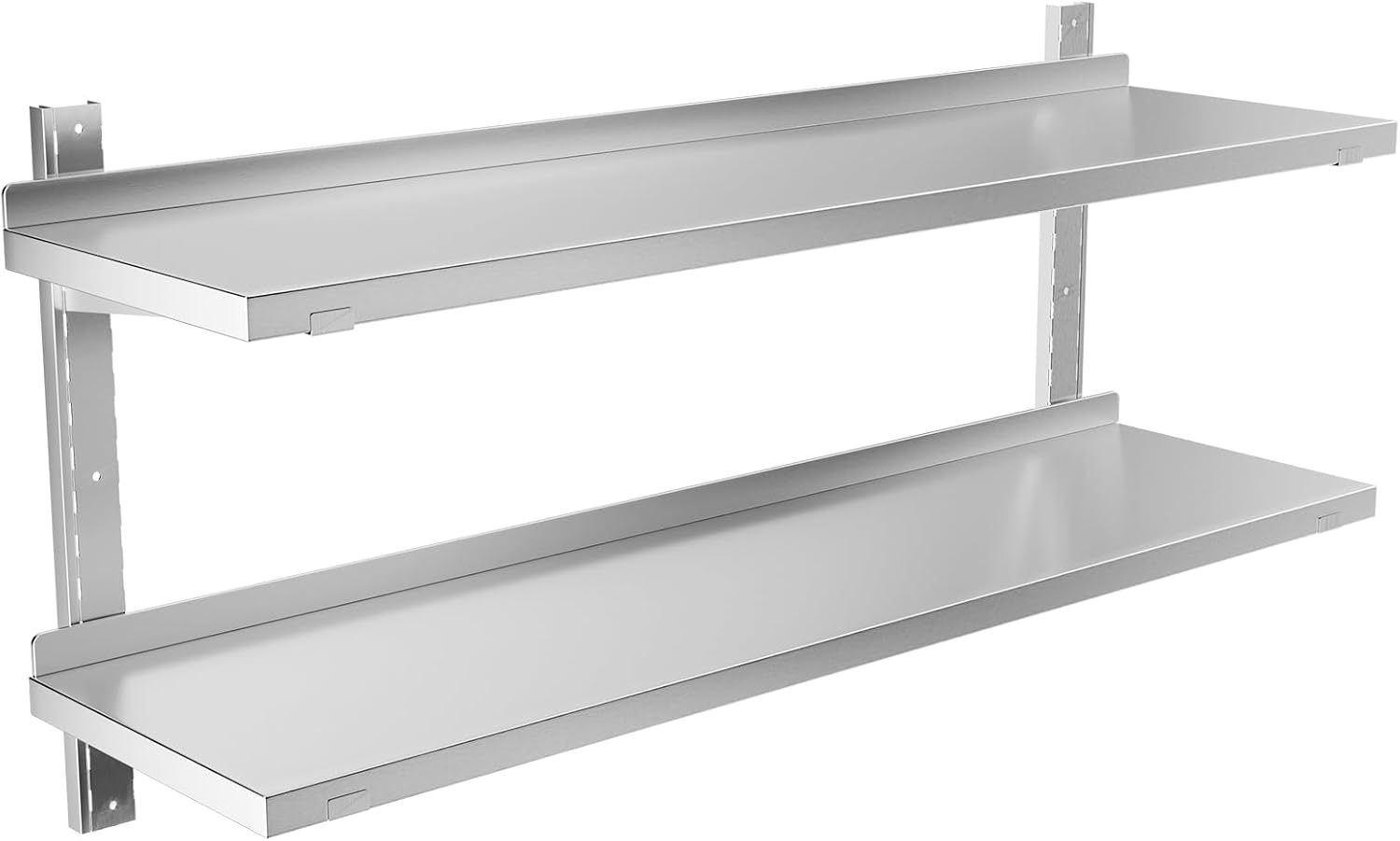 Stainless Steel Shelf, 47.2' X 12.6' Commercial Floating Wall Shelf with Brackets, 154Lbs Capacity, Adjustable Double-Layer Metal Heavy Duty Storage Rack for Restaurant, Kitchen Bar Home Hotel