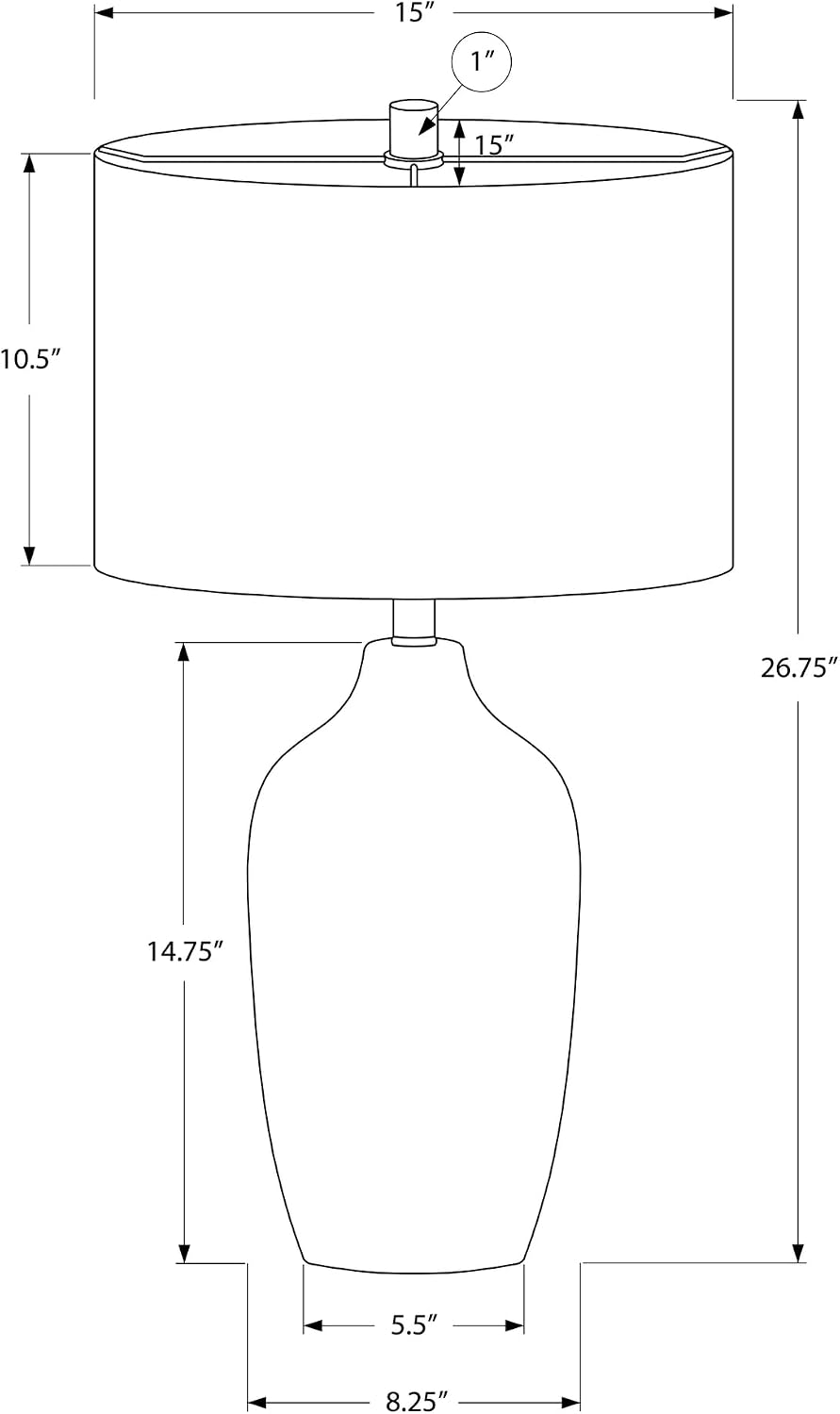 Monarch Specialties I 9709 LightingTable Lamp, Grey Ceramic, Beige Shade, Contemporary