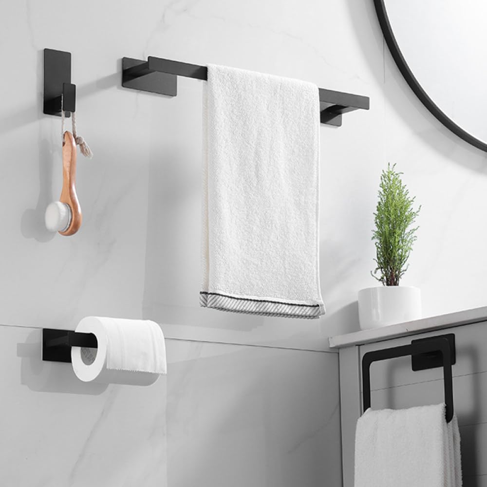 Bathroom Accessories Set Matte Black Wall Shelf Toilet Roll Paper Holder Robe Hook Hanger Towel Rail Bar Rack Ring Bath Hardware,Black 4PCS Set B