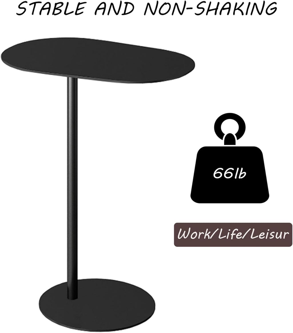 C-Shaped Side Table, Iron End Table for Couch Sofa and Bed, Small Metal Black Side Tables for Living Room Bedroom (Black, High-24.8in/63cm)