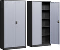 Yizosh Metal Garage Storage Cabinet with Lock, 72' Locking Tool Cabinets with 2 Doors and 4 Shelves, Heavy Duty File Cabinet for Office, School (Gray Black)
