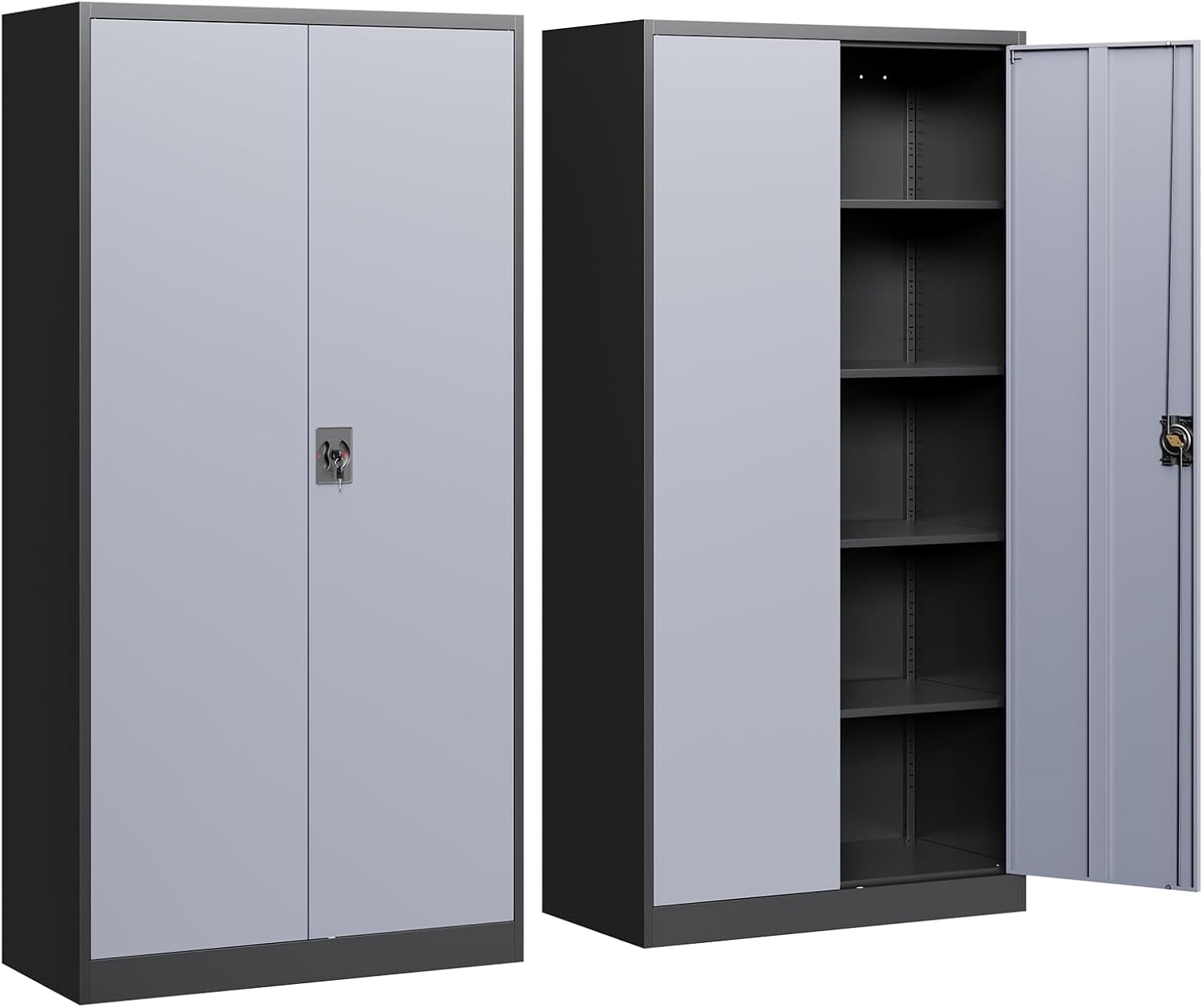 Yizosh Metal Garage Storage Cabinet with Lock, 72' Locking Tool Cabinets with 2 Doors and 4 Shelves, Heavy Duty File Cabinet for Office, School (Gray Black)