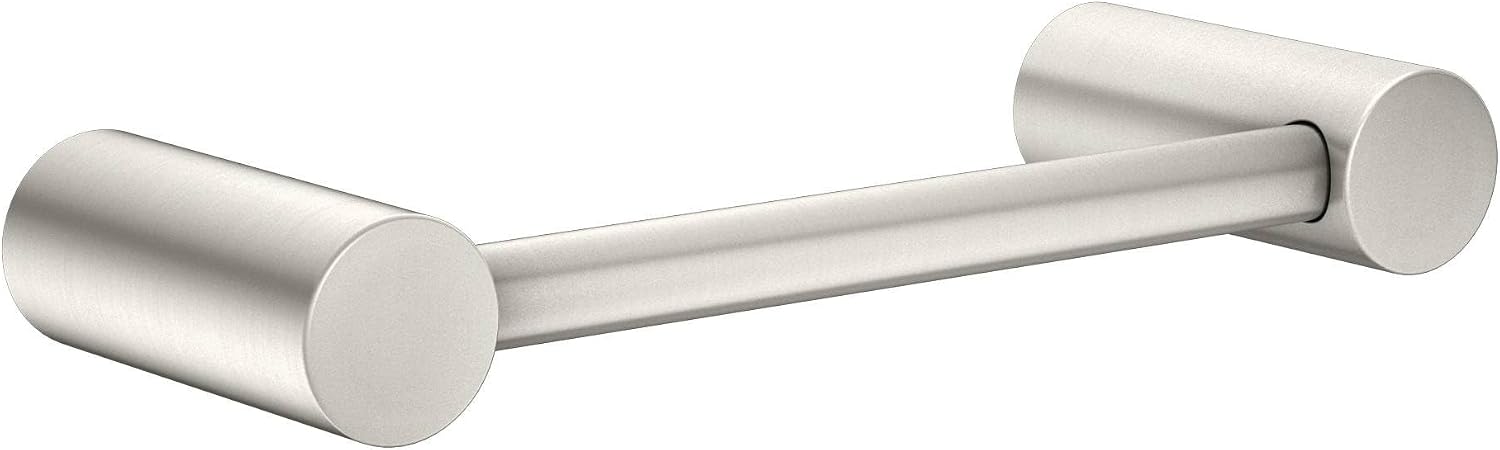 Moen Align Brushed Nickel Accessories Bundle Featuring Modern 24inch Bathroom Towel Bar, Robe Hook, Wall Mounted Double Post Pivoting Toilet Paper Holder, and 9inch Hand-Towel Bar