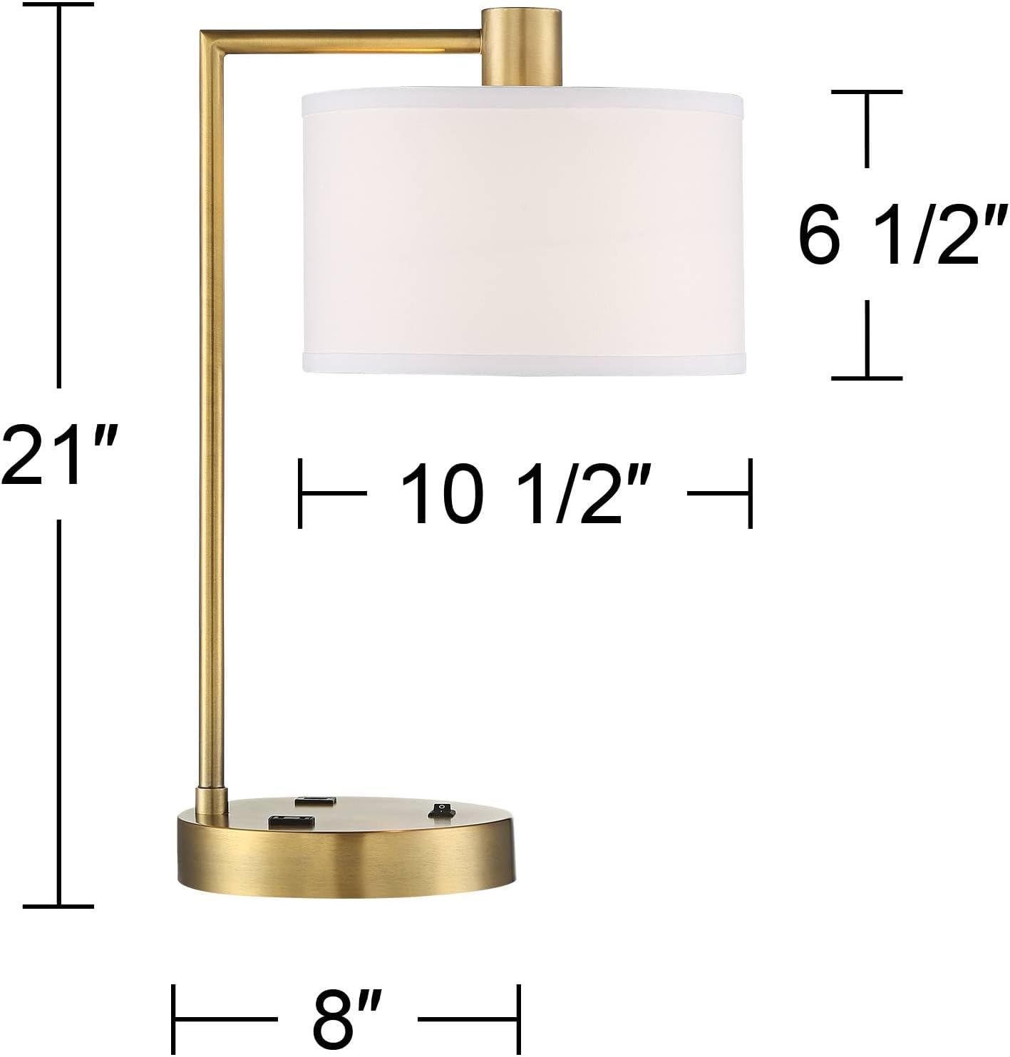 360 Lighting Colby 21' High Modern Accent Table Lamp with USB Charging Ports A+C and AC Power Outlet in Base Brass White Linen Drum Shade for Bedroom Living Room House Home Desk Bedside Nightstand