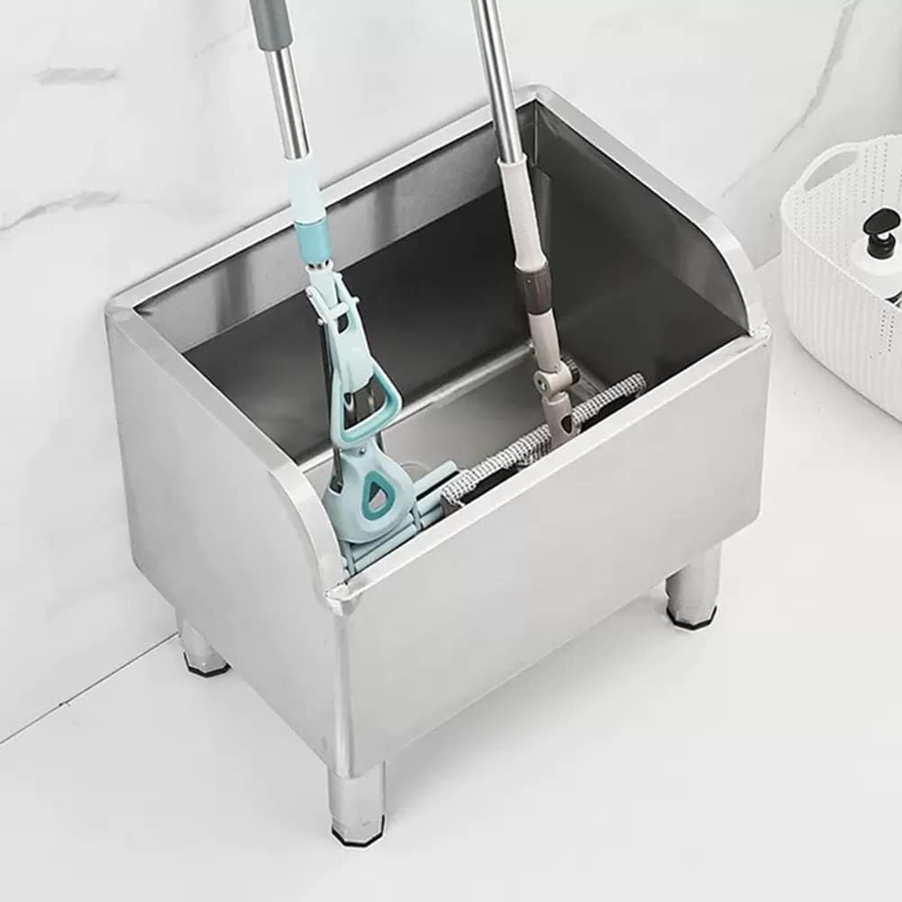 304 Stainless Steel Mop Sink, 12' Deep Sink Bowl, Commercial Mop Sink Wash Station Tubs for Restaurant, Garages (Color : Silver, Size : 45x41x55cm) (Silver 45x41x55cm)