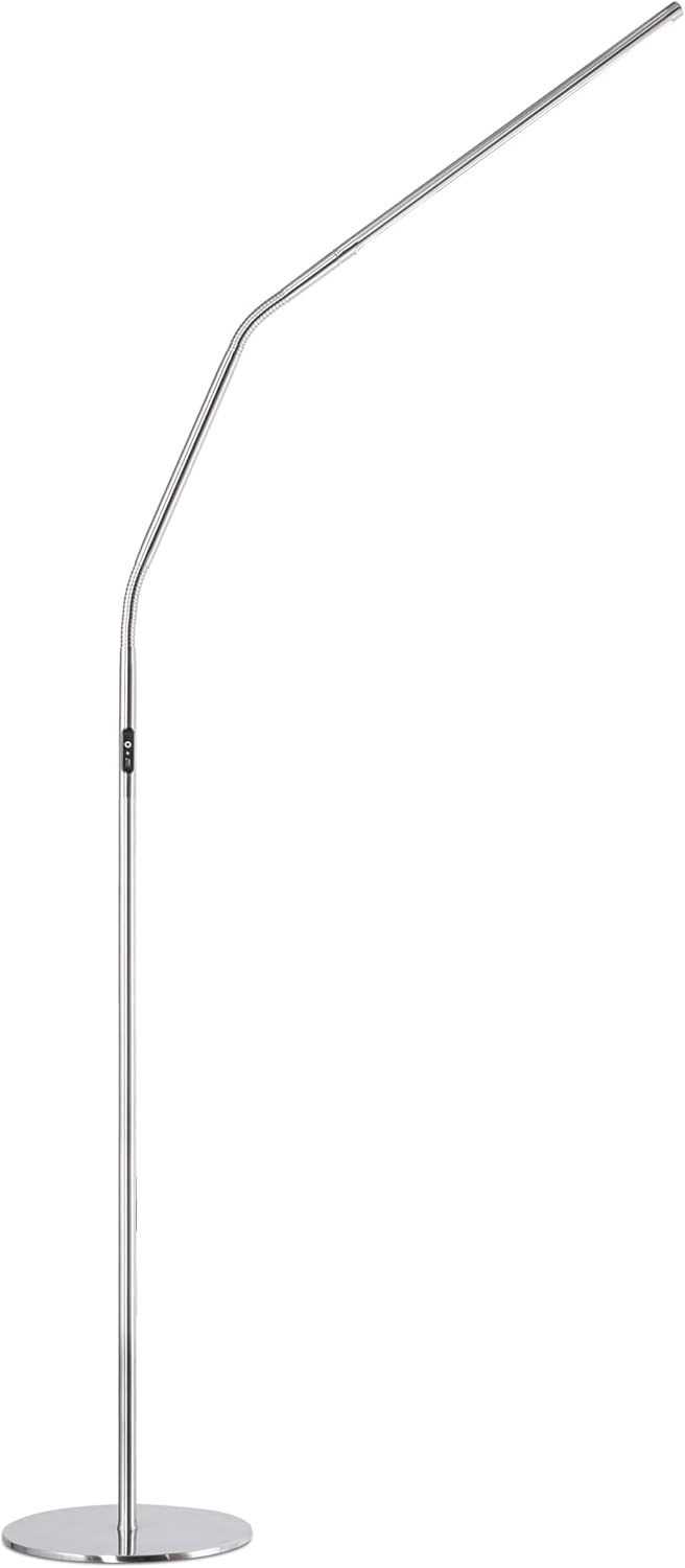 Daylight Slimline 4™ LED Floor Lamp in Brushed Steel - 6,000K, 3,200 Lux, 4 Brightness Levels, USB-C Charging Port, Anti-Glare Diffuser, Flexible Design, Art & Craft, Sewing, Nail Salon