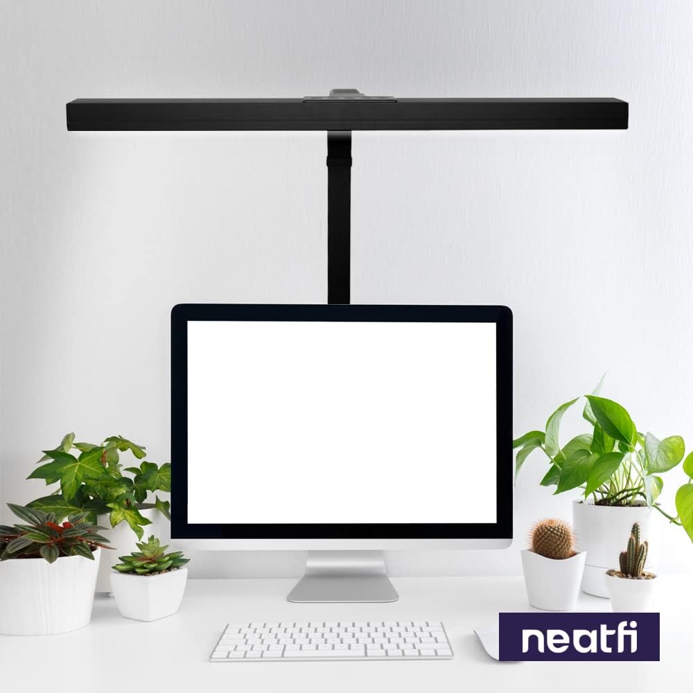 Neatfi 3,000 Lumens LED Desk Lamp with Clamp | Dimmable | 5 Brightness Levels & 5 Light Modes | Memory Function | Eye-Caring Flexible Lamp for Home & Office (28 Inches, Black)