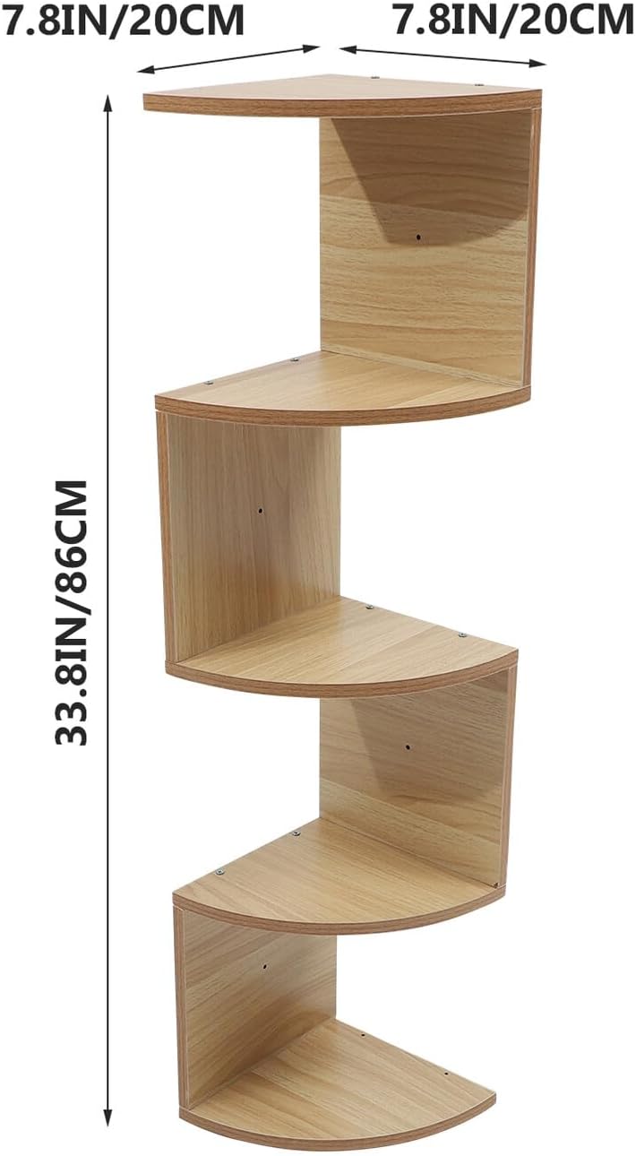 Creative 5-Layer Wood Wall-Mounted Storage Shelf, Light Walnut Corner Rack for Home Décor, Practical Floating Bookshelf and Planter Holder for Living Room Organization