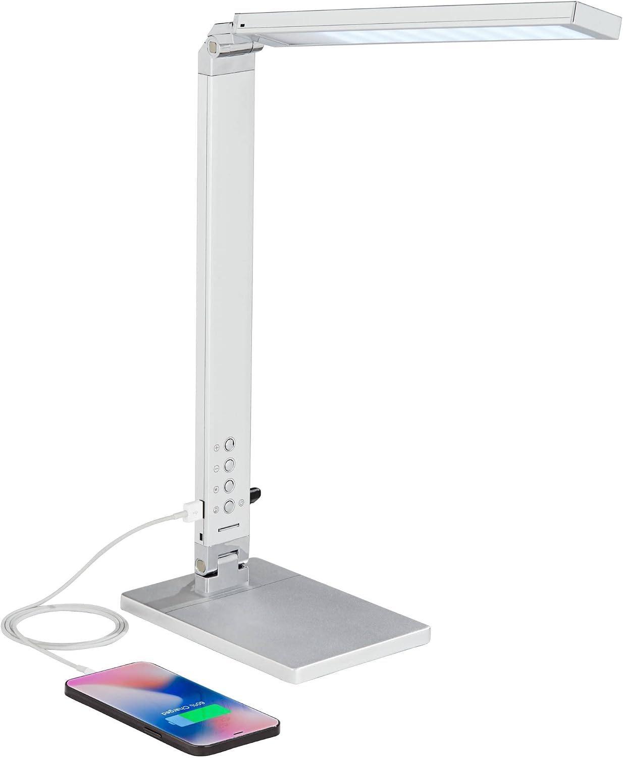 360 Lighting Jett Modern Desk Table Lamp 16 1/2' High with USB Charging Port and Nightlight LED Silver Aluminum Touch On Off Dimmer for Bedroom House Bedside Nightstand Home Office Reading