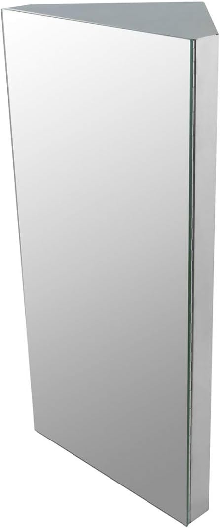 Renovator's Supply Corner Medicine Cabinet Stainless Steel Mirrored Door Polished Triple Shelf Wall Mount Rustproof,Silver