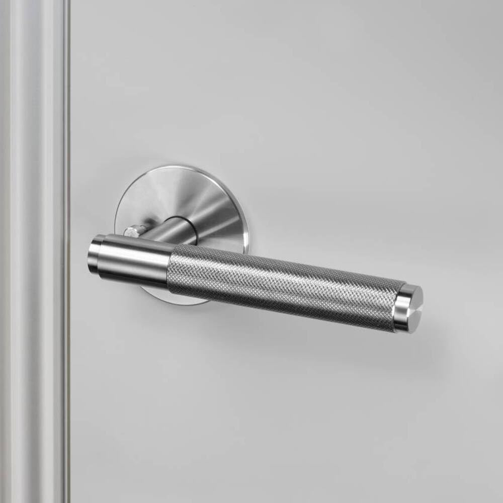 Buster and Punch Door Handle Set Privacy Cross Knurl in Steel