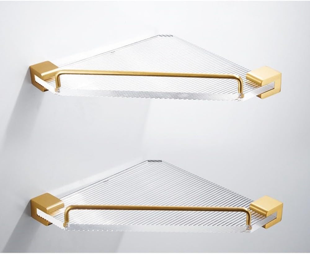 Brushed Gold Metal Bathroom Towel Rack Wall Mounted Acrylic Easy Clean Phone Holder Fashion Bathroom Accessories Set,Corner Shelf
