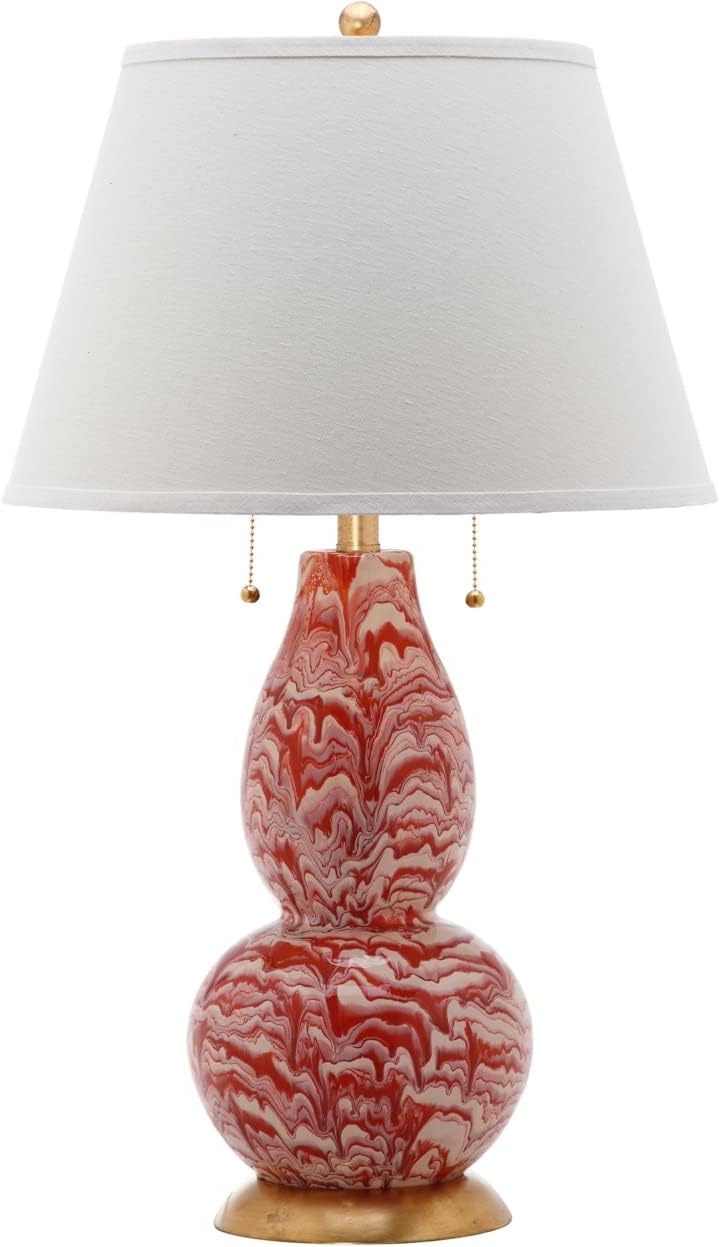 SAFAVIEH Lighting Collection Modern Swirls Orange/ White 29-inch Bedroom Living Room Home Office Desk Nightstand Table Lamp Set of 2 (LED Bulbs Included)