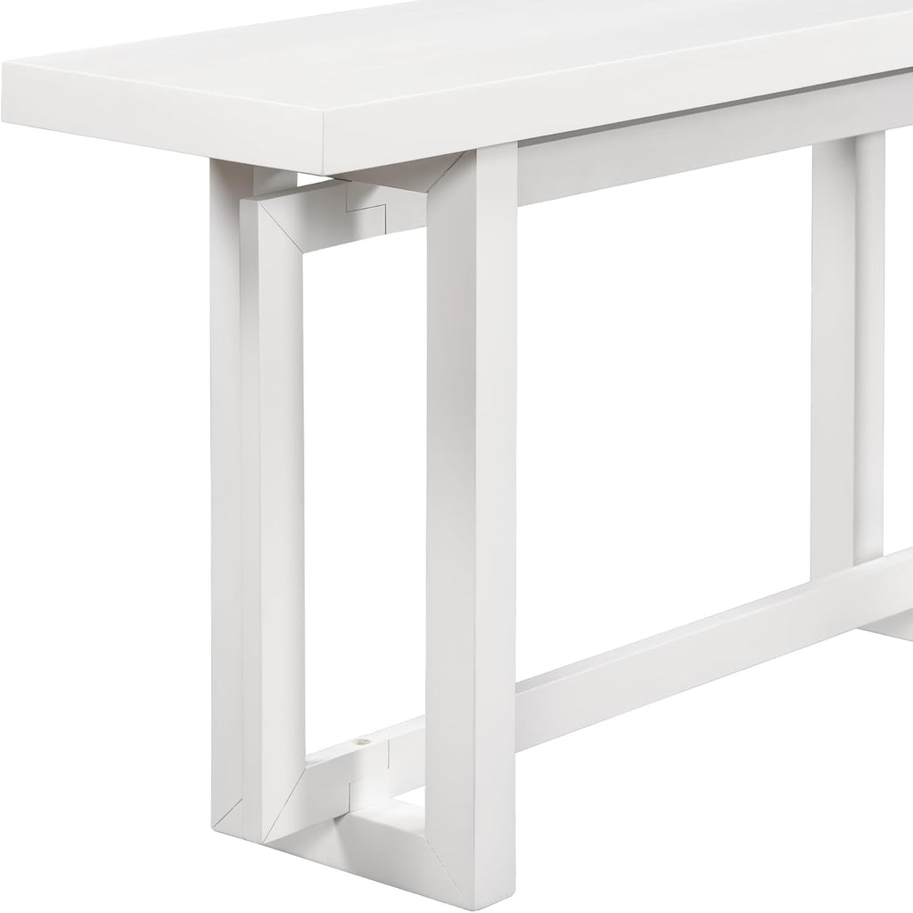 Merax Wood Entryway Console Table, Modern Line Frame with Industrial Concrete Top, for Living Room/Hallway/Foyer, White