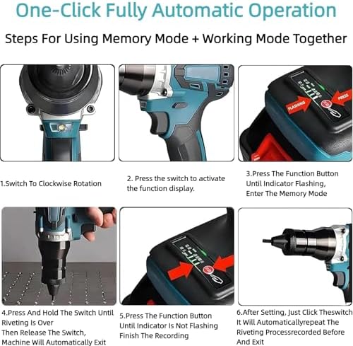 Cordless Electric Rivet Gun Set, 2-in-1 Automatic Riveter & Nut Tool, Battery-Powered M3-M12 Pop Rivet Installer, 5200mAh Dual Battery (1x2200mAh) for Efficient DIY Projects