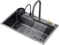 Kitchen Sinks, Single Bowl Home Kitchen Waterfall Sink Stainless Steel Vegetable Washibasin Balcony Pool Large Capacity Single Bowl Sink (75 * 45 * 22Cm