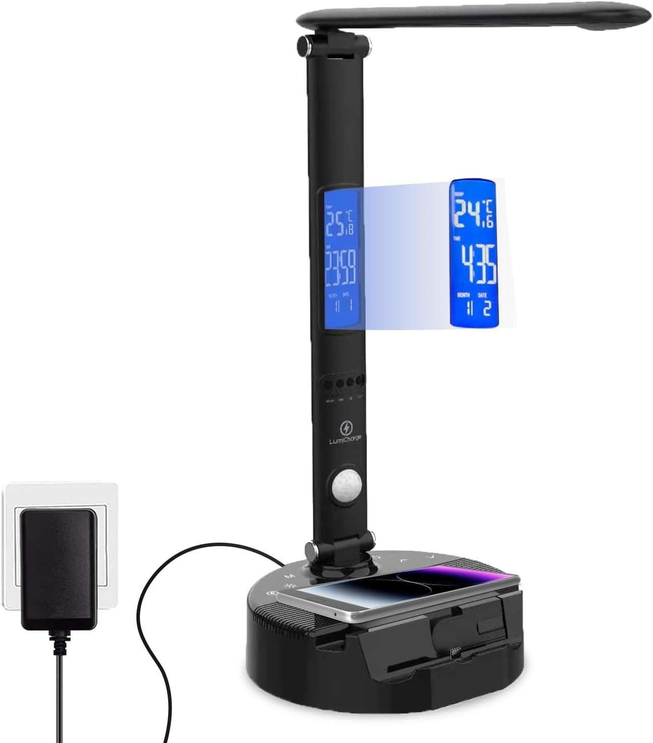 LumiCharge-III Smart LED Desk Lamp - Table Lamp with Wireless Charger, USB Charging Port, Adjustable Arm Brightness, Bluetooth Speaker - Foldable Table Lamp for Home, Remote Office, Study, Bedroom