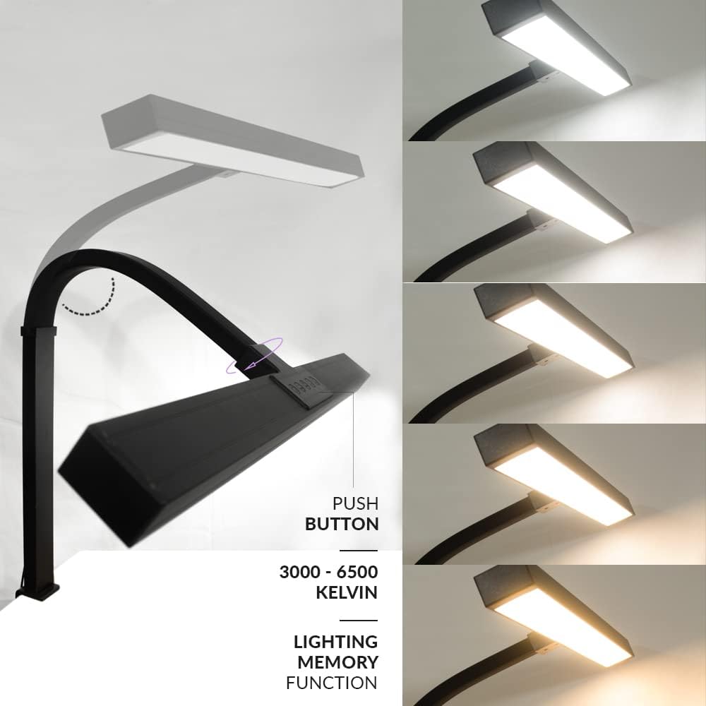 Neatfi 3,000 Lumens LED Desk Lamp with Clamp | Dimmable | 5 Brightness Levels & 5 Light Modes | Memory Function | Eye-Caring Flexible Lamp for Home & Office (28 Inches, Black)