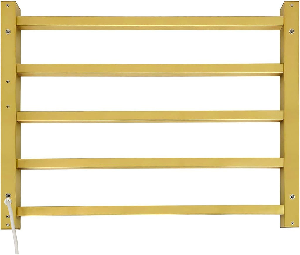 Luxury Heated Towel Rack Wall Mounted Towel Warmers, 5 Bars Towel Warmer Rack for Bathroom with Timer & Temperature Multi-Level Adjustable, Hardwired and Plug-in Compatible (Brushed Gold)