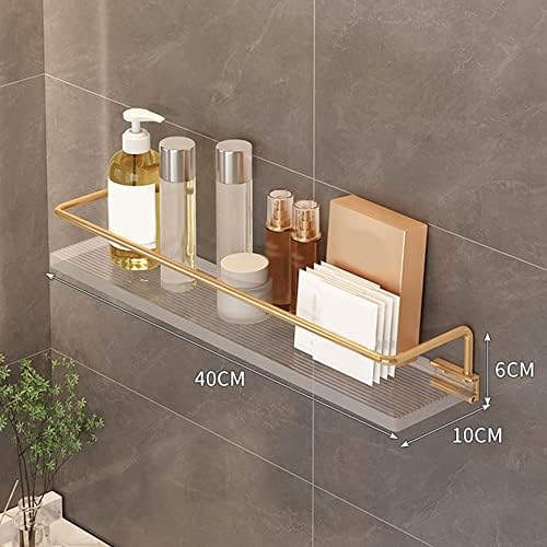 Acrylic Corner Shower Caddy with Towel Shelf - Wall Mounted Bathroom Orgafor Cosmetic and Skin Products - Floating Shelf for Dressing Table and Kitche(Gold-40Cm)